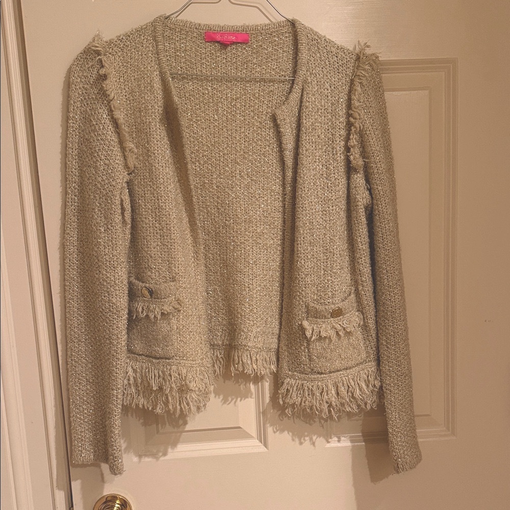 Lilly Pulitzer Gold Cardigan with Fringe Accents